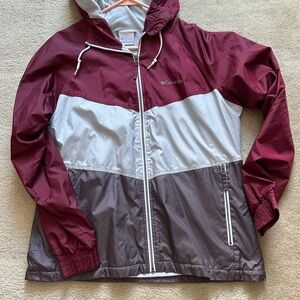 Columbia Burgundy and Light Gray Fleece-Lined Hooded Jacket